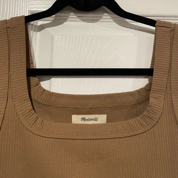 NWOT Madewell Ribbed Size M Brown Square Neck Crop Tank Top Fitted - Picture 2 of 9